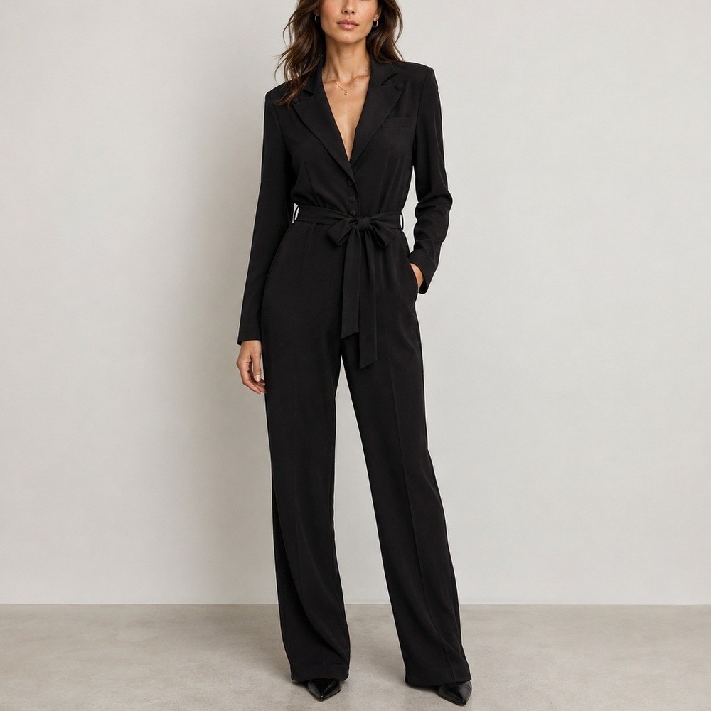 Michael Costello x Revolve Tuxedo Jumpsuit S Black Belted Formal Cocktail